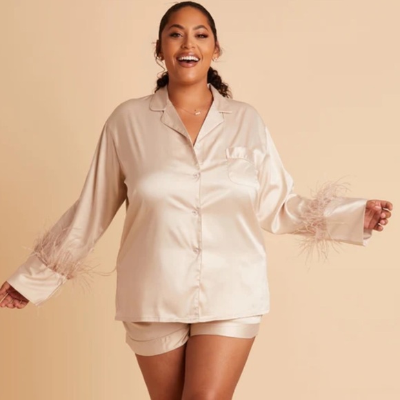 NWT Birdy Grey SHORT SATIN FEATHERED PAJAMA SET - Picture 4 of 5